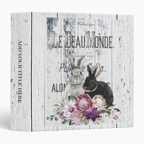 French Country Le Beau Monde Bunnies Floral 3 Ring Binder