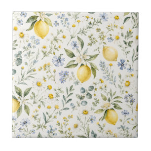 French Country Lemon and Wildflowers Pattern Ceramic Tile