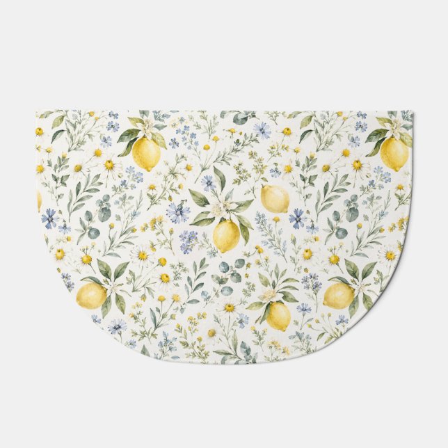 French Country Lemon and Wildflowers Pattern Doormat (Front)