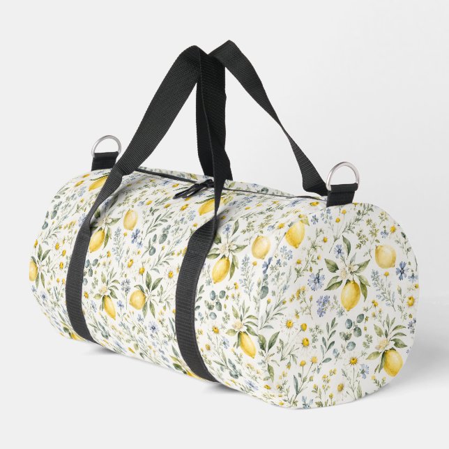 French Country Lemon and Wildflowers Pattern Duffle Bag (Left Corner)