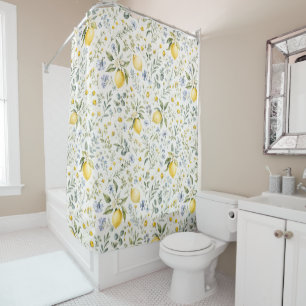 French Country Lemon and Wildflowers Pattern Shower Curtain