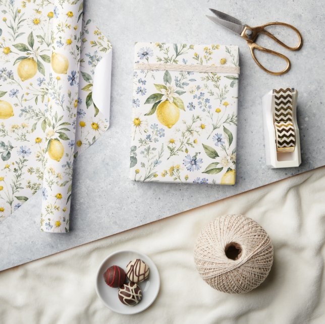 French Country Lemon and Wildflowers Pattern Wrapping Paper (Crafts)