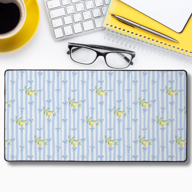 French Country Lemon – Blue Stripe Bow Pattern Desk Mat (Creator Uploaded)