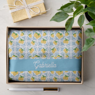 French Country Lemon Blue Tile Monogram Tissue Paper