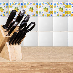 French Country Lemon Blue Tile Pattern