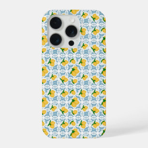 French Country Lemon Blue Tile Pattern iPhone 15 Pro Case