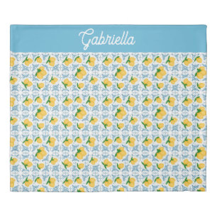 French Country Lemon Blue Tile Pattern Name Duvet Cover