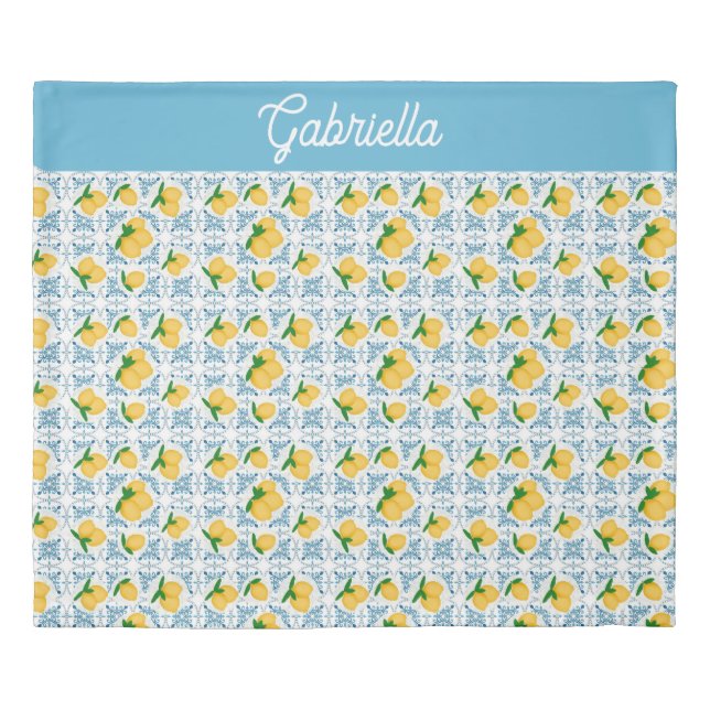 French Country Lemon Blue Tile Pattern Name Duvet Cover (Front)