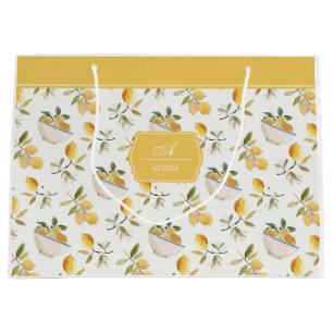French Country Lemon Pattern Monogram Gift Bag