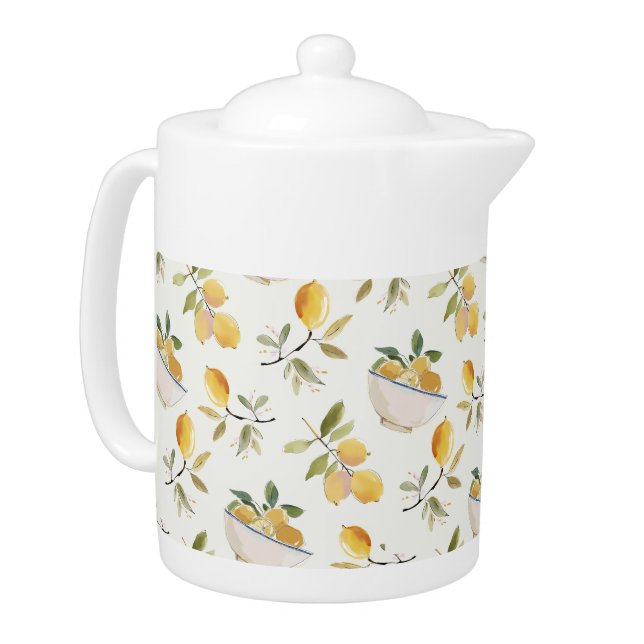 French Country Lemon Pattern Teapot (Left)