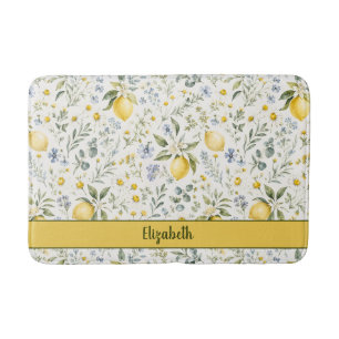 French Country Lemon Wildflower Custom Name Bath Mat