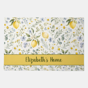 French Country Lemon Wildflower Custom Name Doormat