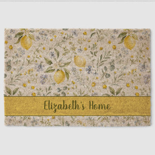 French Country Lemon Wildflower Custom Name Fiber Doormat
