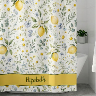 French Country Lemon Wildflower Custom Name Shower Curtain