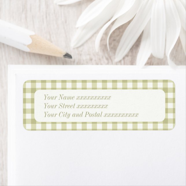French Country Meadow Gingham - sage green plaid. Label (Insitu)