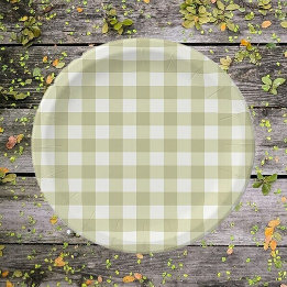 French Country Meadow Gingham - sage green plaid. Paper Plates