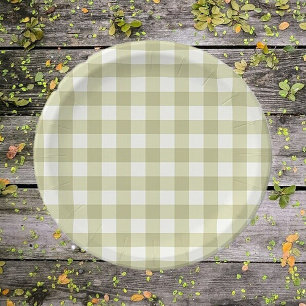 French Country Meadow Gingham - sage green plaid. Paper Plates