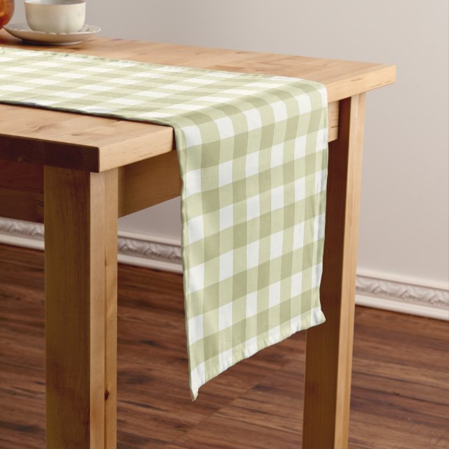 French Country Meadow Gingham - sage green plaid. Short Table Runner (In Situ)