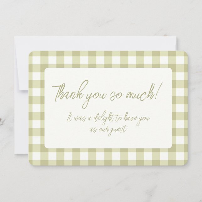 French Country Meadow Gingham - sage green plaid. Thank You Card (Front)