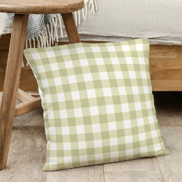 French Country Meadow Gingham - sage green plaid. Throw Pillow