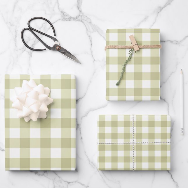 French Country Meadow Gingham - sage green plaid. Wrapping Paper Sheets (Front)