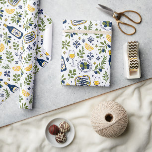 French Country Mediterranean Olive Wine Pattern Wrapping Paper