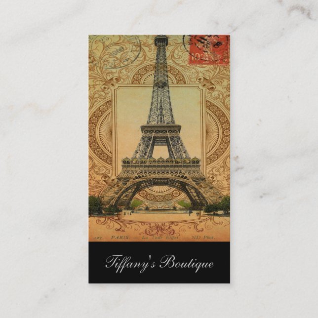 french country modern vintage paris eiffel tower business card (Front)