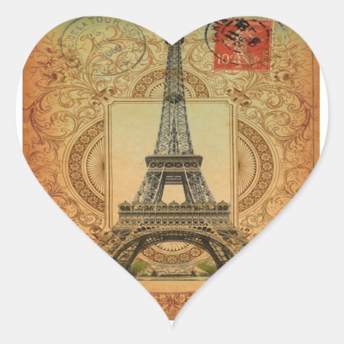 french country modern vintage paris eiffel tower heart sticker