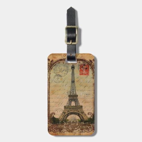 french country modern vintage paris eiffel tower luggage tag