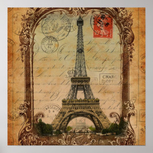 french country modern vintage paris eiffel tower poster