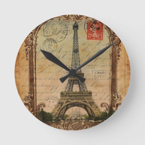 french country modern vintage paris eiffel tower round clock