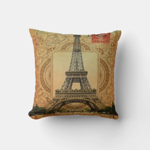 french country modern vintage paris eiffel tower throw pillow