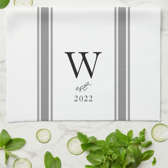 French Country Monogram Newlywed Kitchen Towel (Folded)