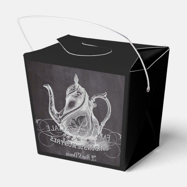 french country paris tea party chalkboard teapot favor boxes (Back Side)