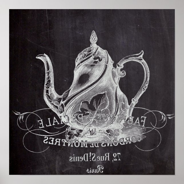 french country paris tea party chalkboard teapot poster (Front)