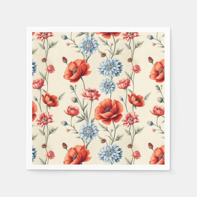 French Country Poppy and Dahlia  Napkins (Front)