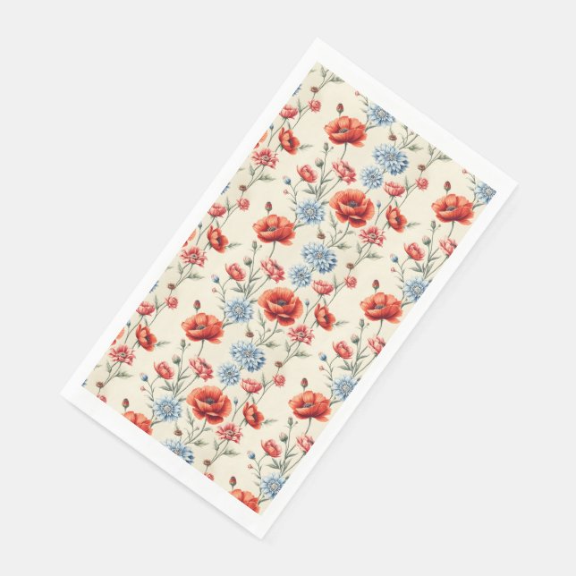 French Country Poppy and Dahlia Toile Paper Guest Towels (Corner)