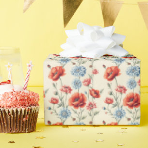French Country Poppy and Dahlia Wrapping Paper