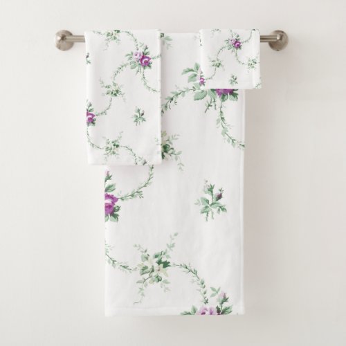 French Country Purple and White Floral Bath Towel Set