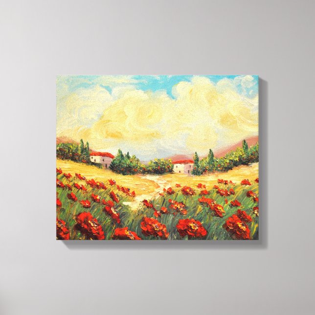 French Country Red Poppies Impressionist Canvas (Front)