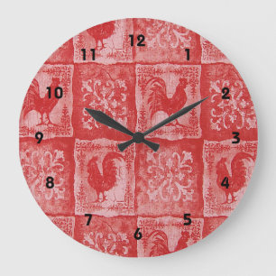 French Country Red Roosters Print Clock
