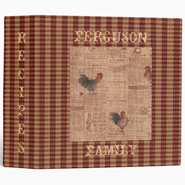 French Country Rooster Cookbook Recipes Binder (Front/Spine)