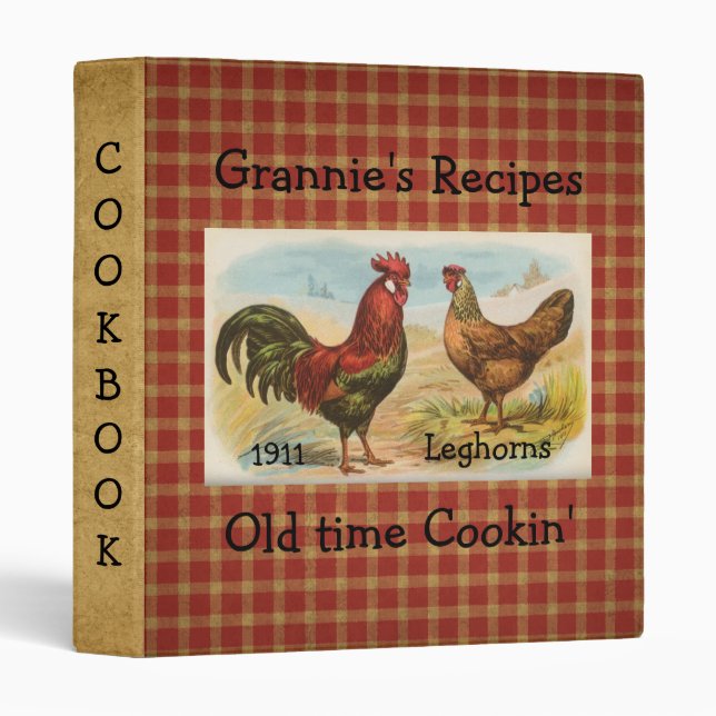 French Country Rooster Hen Cookbook Avery Binder (Front/Spine)