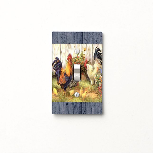 French Country Rooster Hen Light Switch Cover (In Situ)