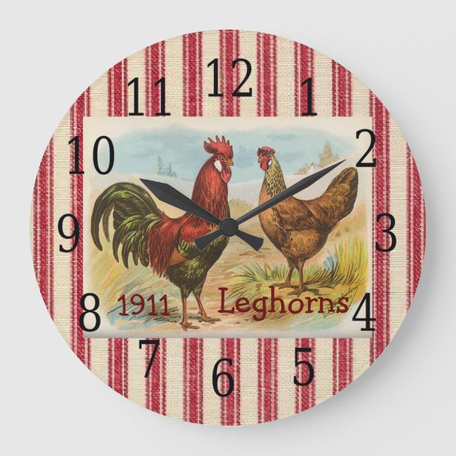 French Country Rooster, Hen Print Clock (Front)