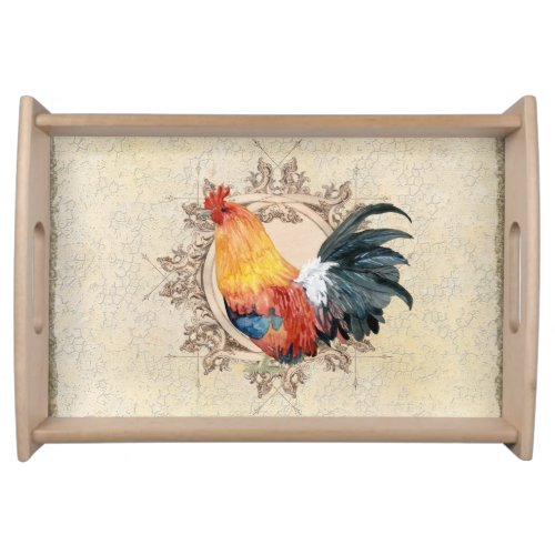 French Country Rooster Kitchen Decor Watercolor Serving Tray