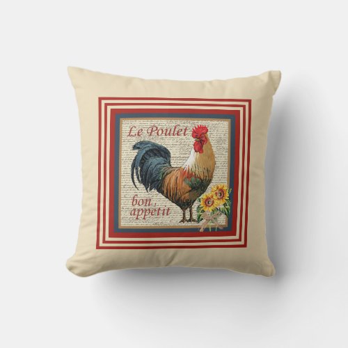 French Country Rooster Throw Pillow