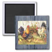 French Country Roosters/Baby Chicks Fridge Magnet