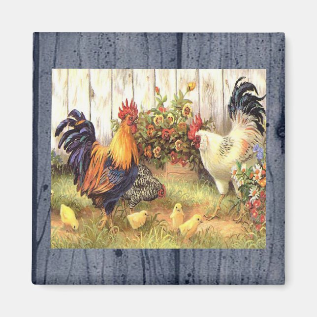 French Country Roosters/Baby Chicks Fridge Magnet (Front)