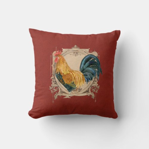 French Country Roosters Vintage Antique Home Decor Throw Pillow